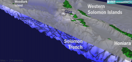 Initial tsunami wavefield - regional view to northwest
